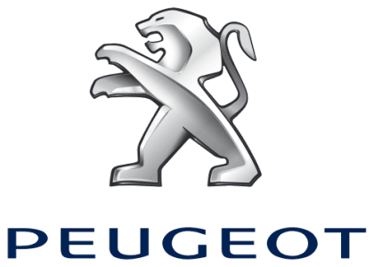 The peugeot logo on a black background.
